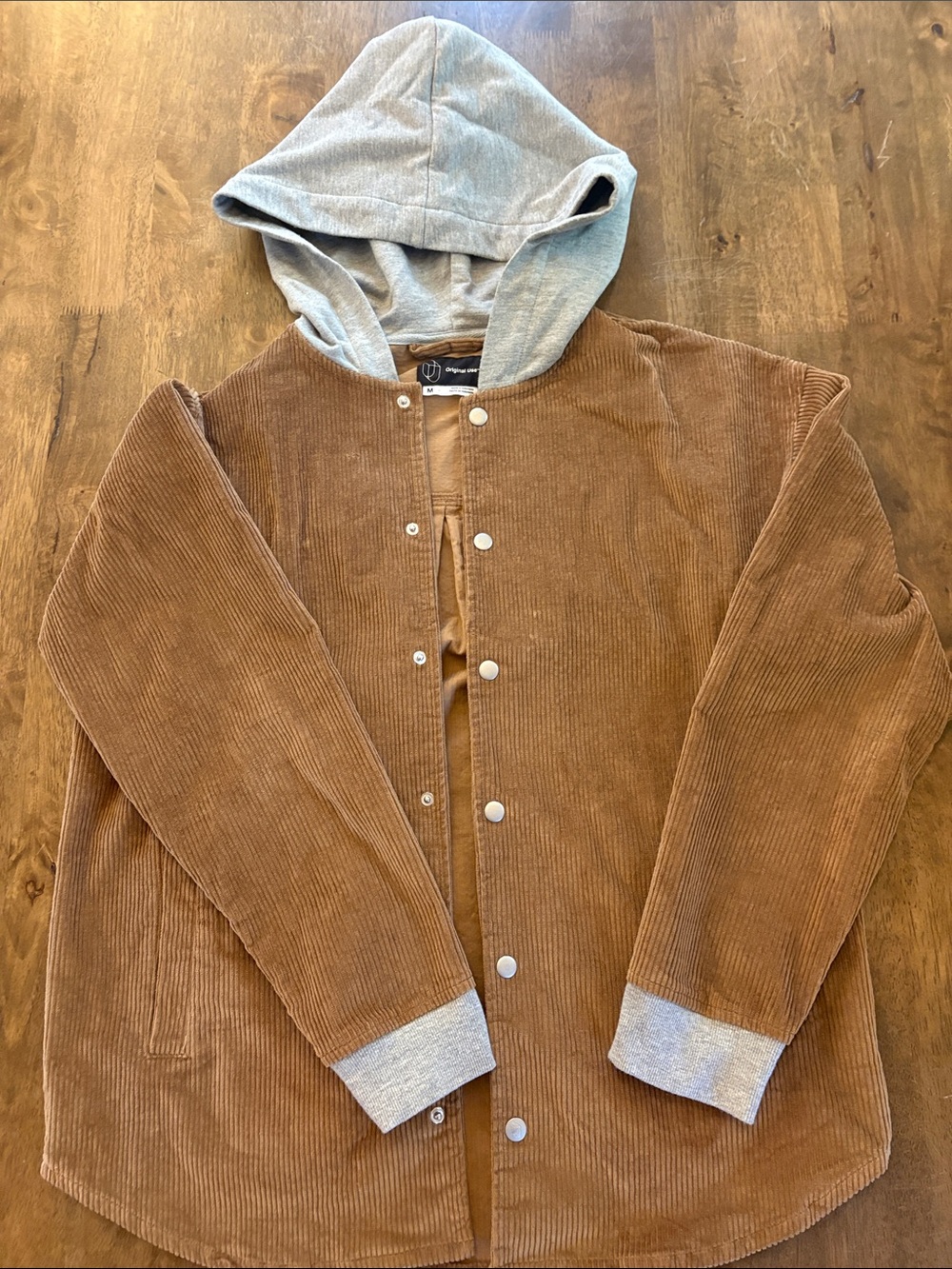Original Use Corduroy Hooded Button-Front Sweater Jacket in Brown